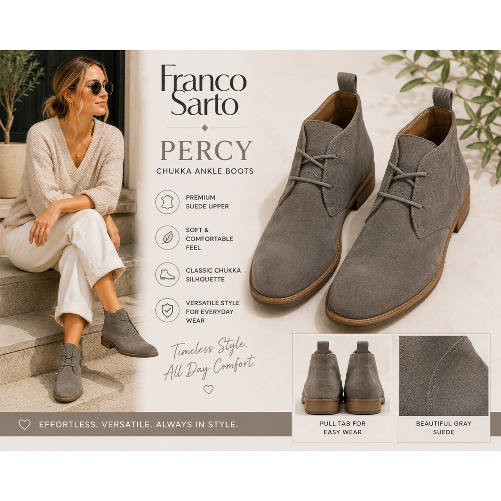Franco Sarto Percy Gray Suede Chukka Desert Ankle Boots Comfort Women's 6.5